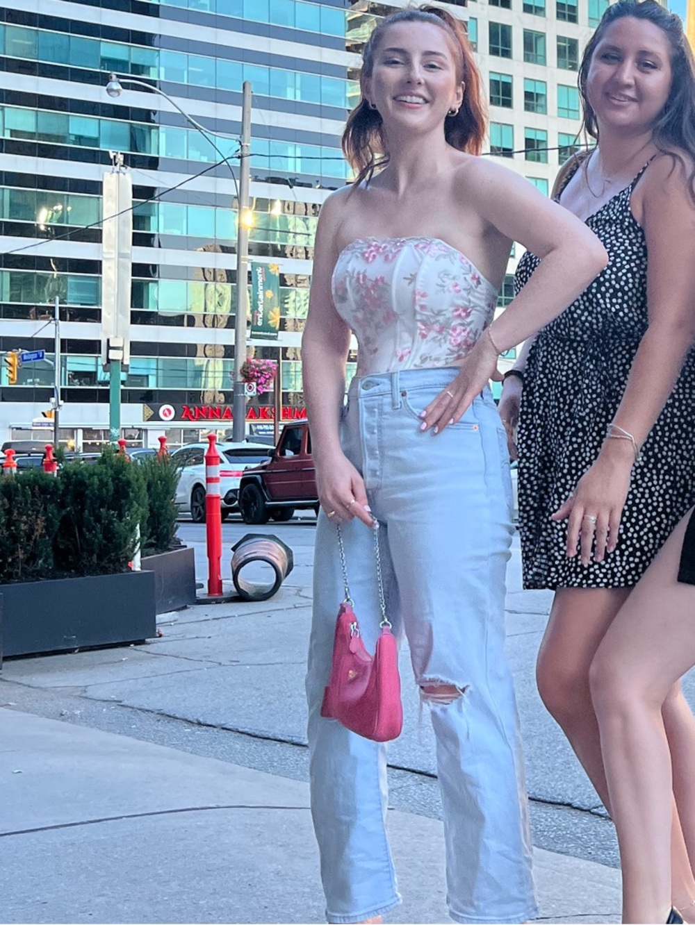 White Floral Embroidered White and Pink Corset